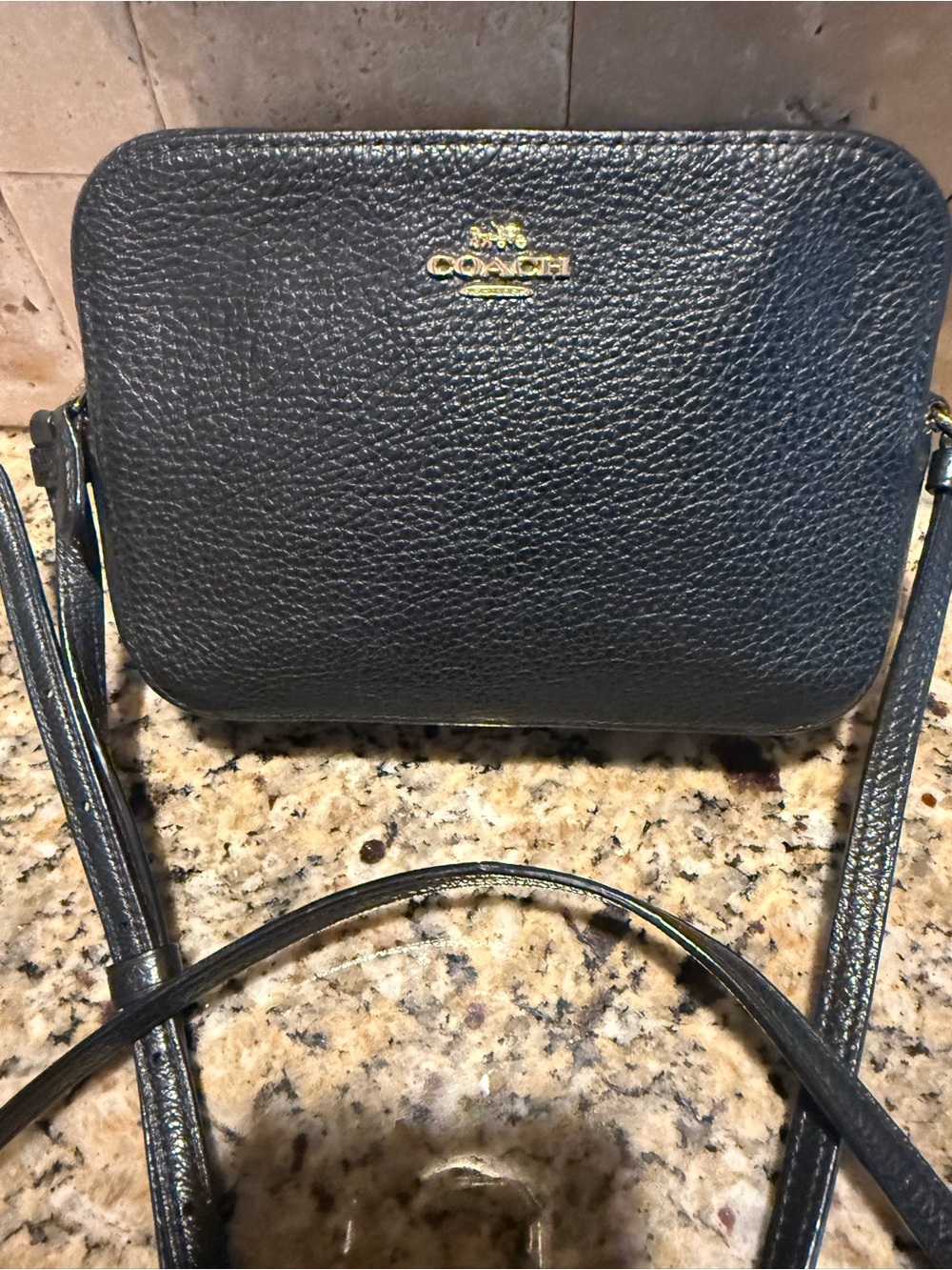 COACH Black Pebbled Leather Crossbody Camera Bag